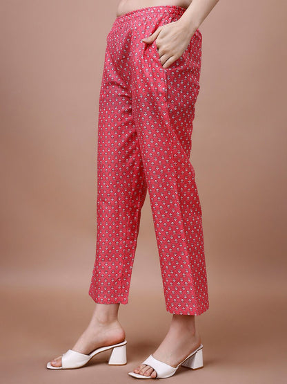 Dhiyona IS Women's Floral Printed Round Neck Pure Cotton Kurta with Trousers & Dupatta
