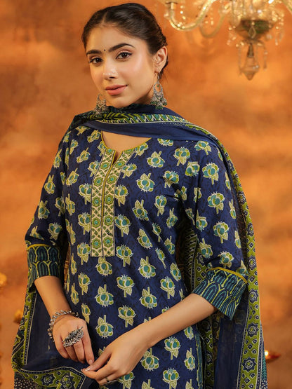 Dhiyona RR Women's Floral Printed Regular Pure Cotton Kurta with Trousers & With Dupatta