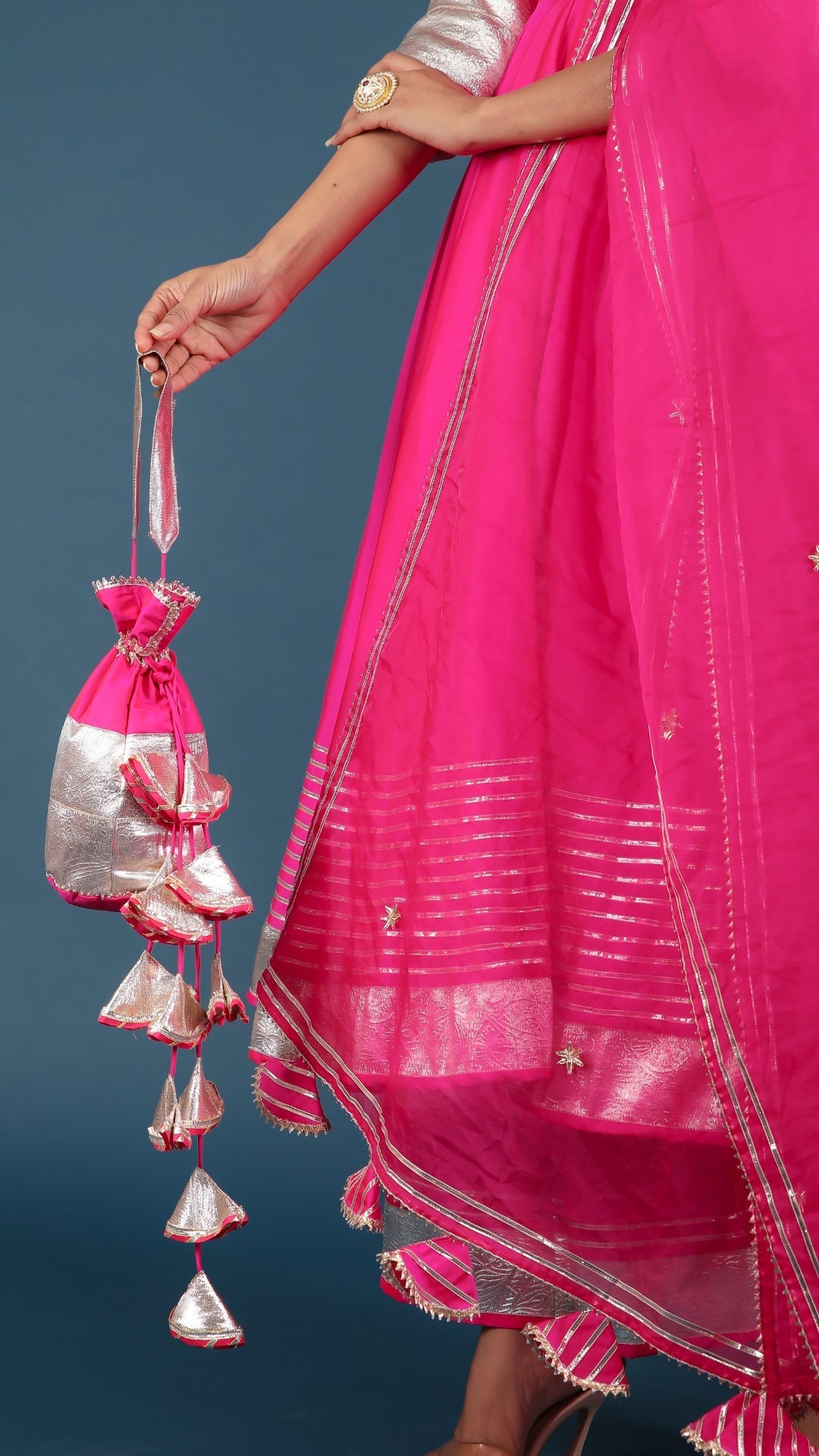 Amber Hot Pink Taffeta Silk Anarkali Set