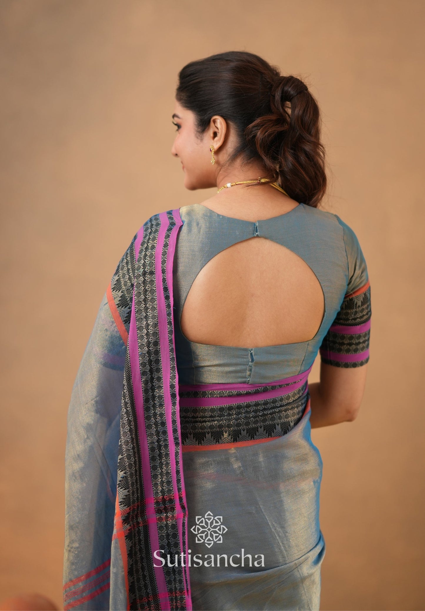 Dhiyona SS South Charm Tissue Cotton Saree with Traditional Border
