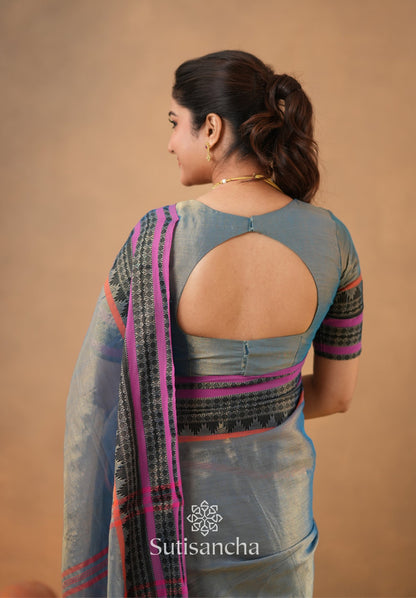 Dhiyona SS South Charm Tissue Cotton Saree with Traditional Border