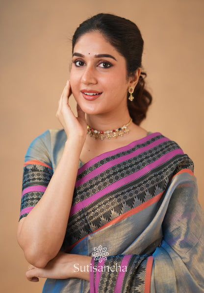 Dhiyona SS South Charm Tissue Cotton Saree with Traditional Border