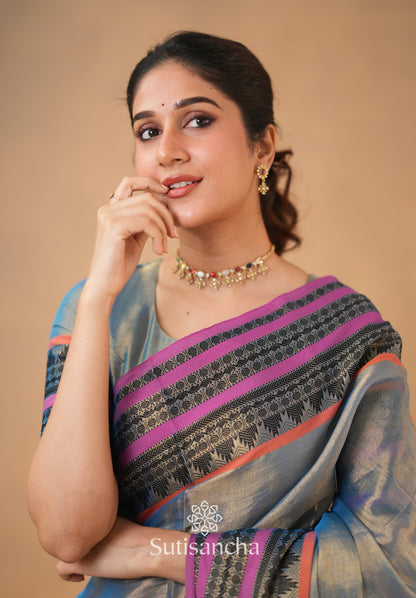 Dhiyona SS South Charm Tissue Cotton Saree with Traditional Border