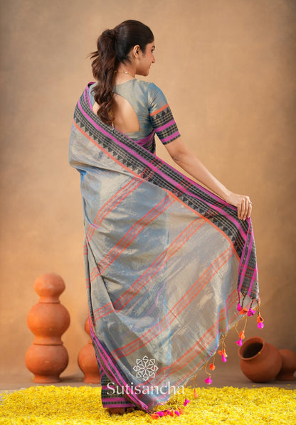 Dhiyona SS South Charm Tissue Cotton Saree with Traditional Border