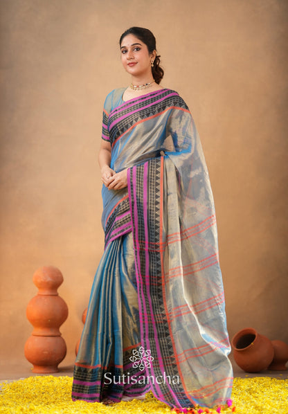 Dhiyona SS South Charm Tissue Cotton Saree with Traditional Border