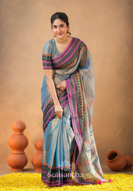 Dhiyona SS South Charm Tissue Cotton Saree with Traditional Border