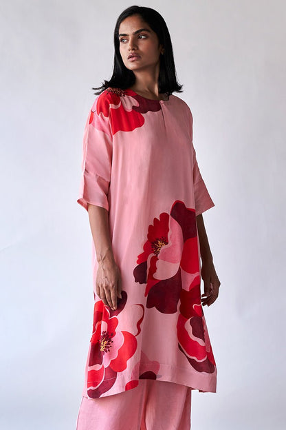 Women's Peach Bemberg Crepe Silk Co-ord Set