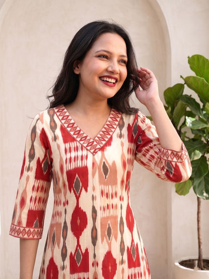 SASHA CORAL PRINTED KURTA PANT SET