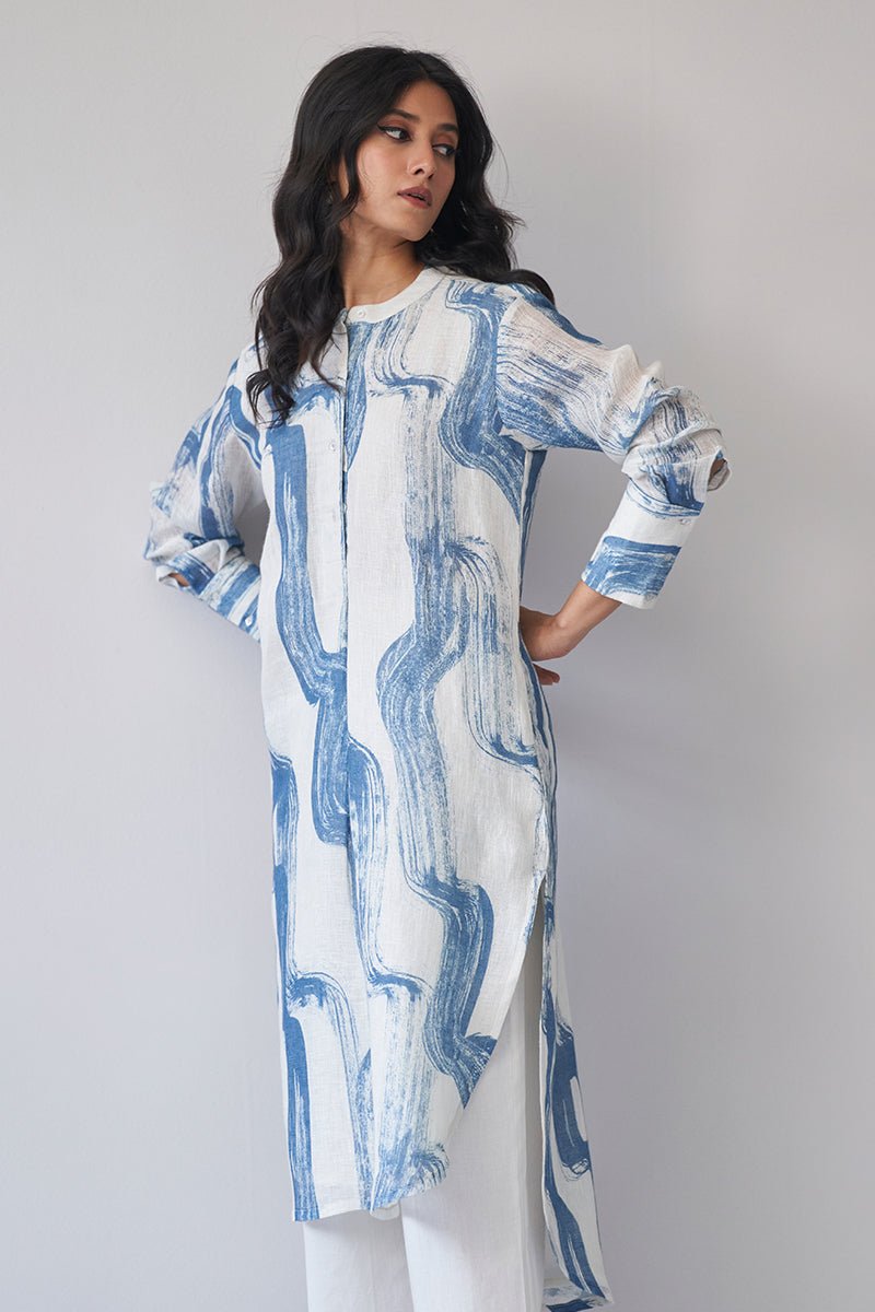 Women's Marshmallow and Blue Linen Co-ord Set