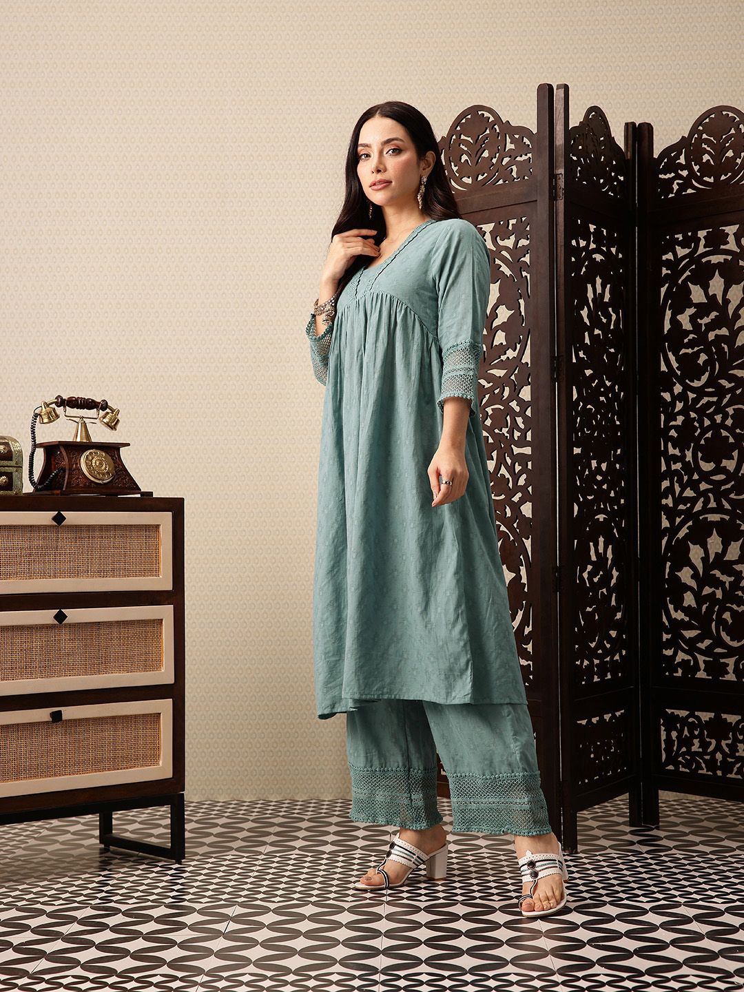 Dhiyona PD Women Empire Pure Cotton Jashn Kurta with Palazzos & Dupatta