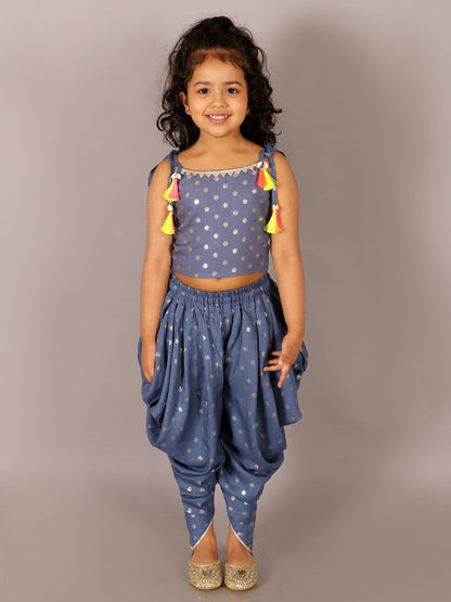 Fusion Fair Girls Blue Crop Top with Dhoti Girls Co-ordinate set