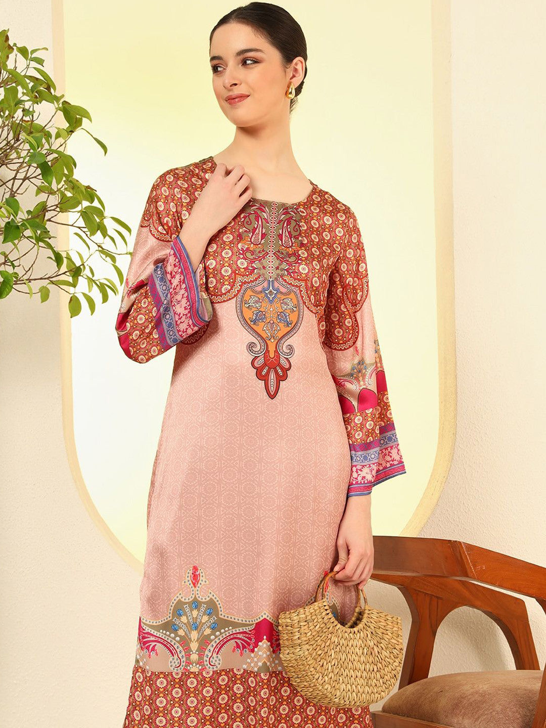 Floral Printed Round Neck Straight Kurta With Palazzos