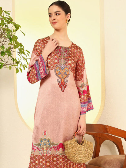 Floral Printed Round Neck Straight Kurta With Palazzos