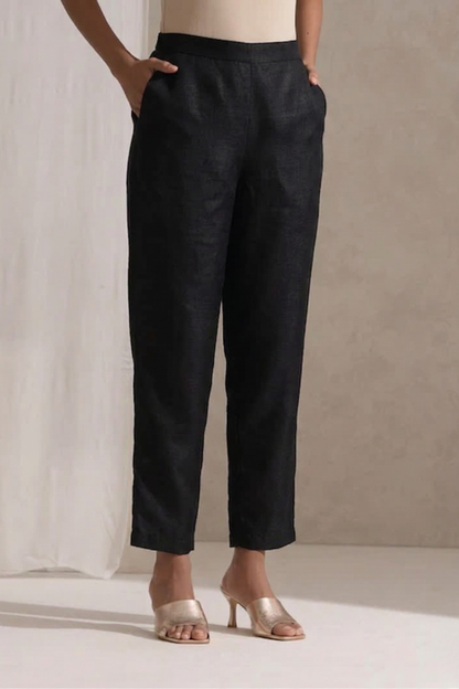 Dhiyona ST Black Banarasi Viscose Silk Collared Kurta with Pants