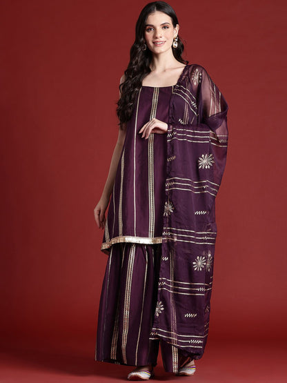 Dhiyona AN Printed Regular Sequinned Kurta With Sharara & Dupatta