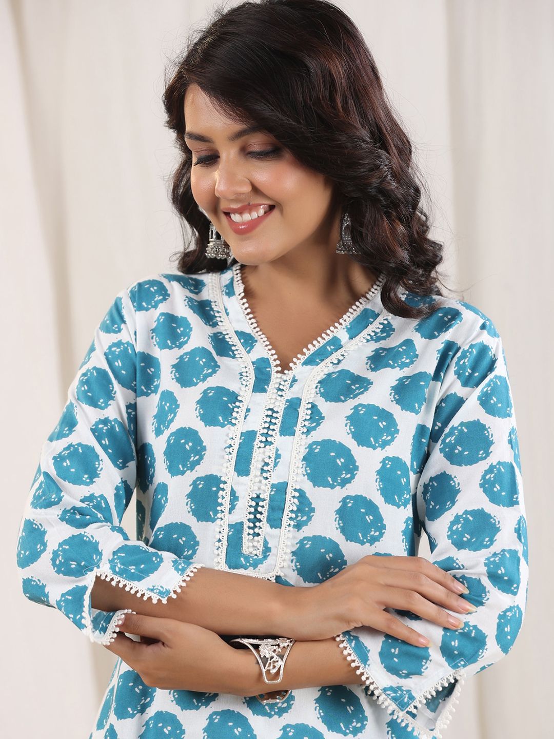 Dhiyona RR Women's Geometric Printed Pure Cotton Kurta With Trousers
