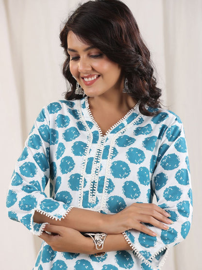 Dhiyona RR Women's Geometric Printed Pure Cotton Kurta With Trousers