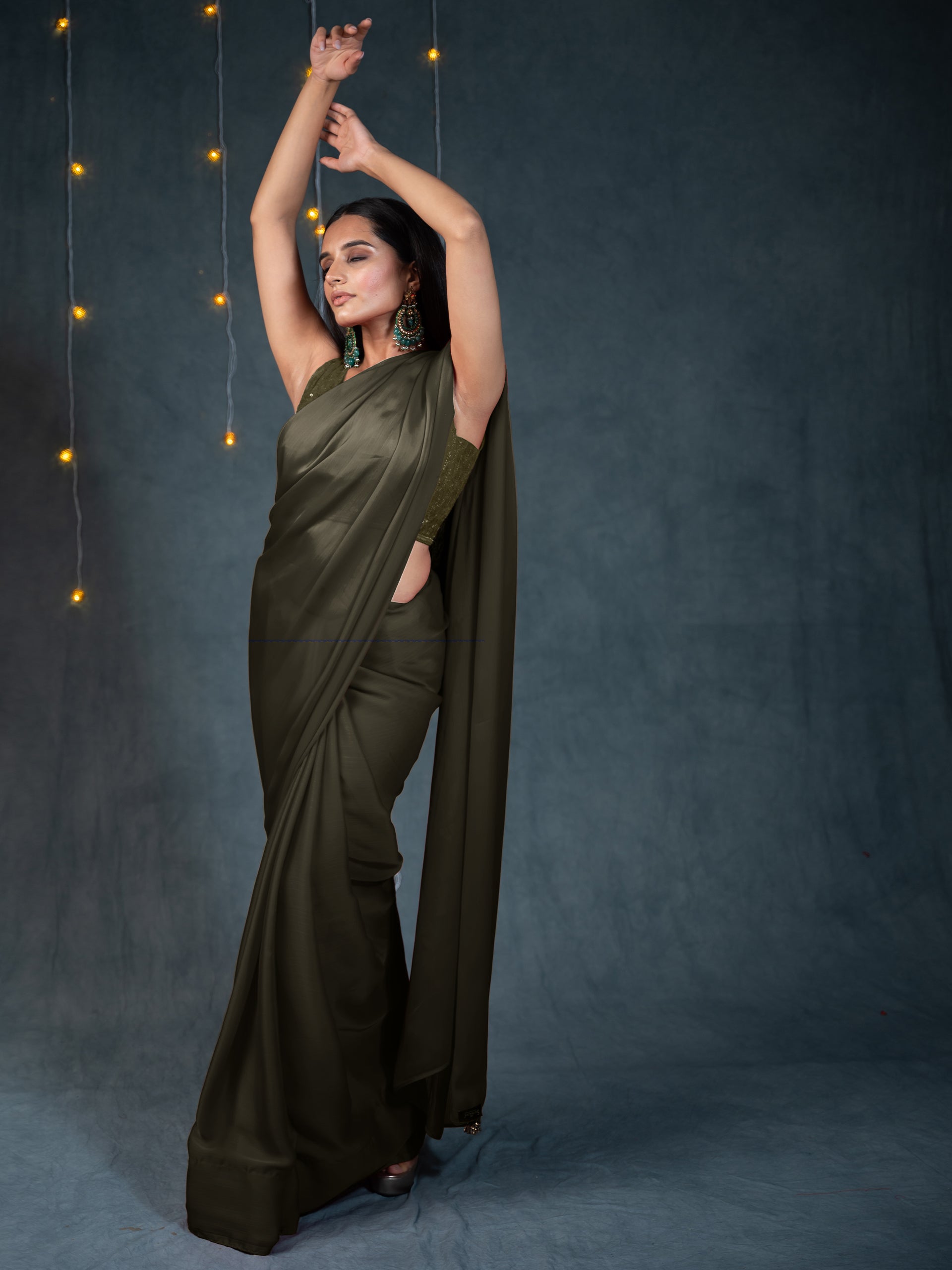 Dhiyona ST Khaki Saree with Embroidered Blouse Fabric