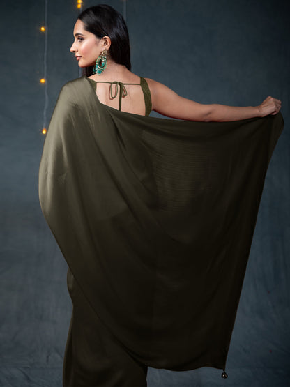 Dhiyona ST Khaki Saree with Embroidered Blouse Fabric