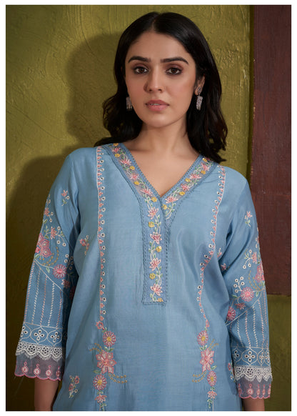 Nadira SoftBlue Embroidered Lawn Cotton Suit set