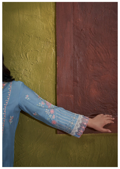Nadira SoftBlue Embroidered Lawn Cotton Suit set