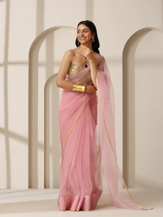 Dhiyona ST Pink Cloud Organza Saree with Blouse Fabric