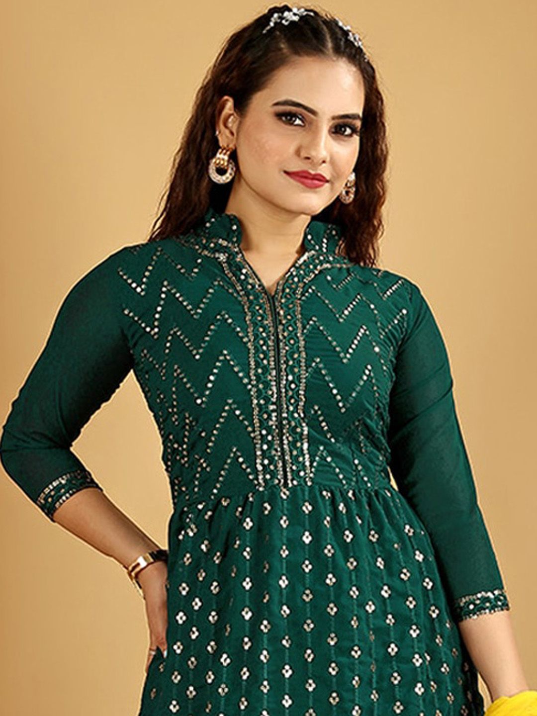 Dhiyona KL Floral Embroidered Regular Kurti with Sharara & Dupatta