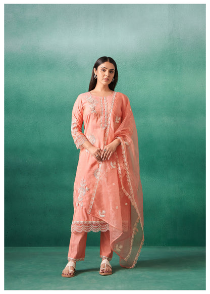Nadira Salmon Embroidered Lawn Suit Set