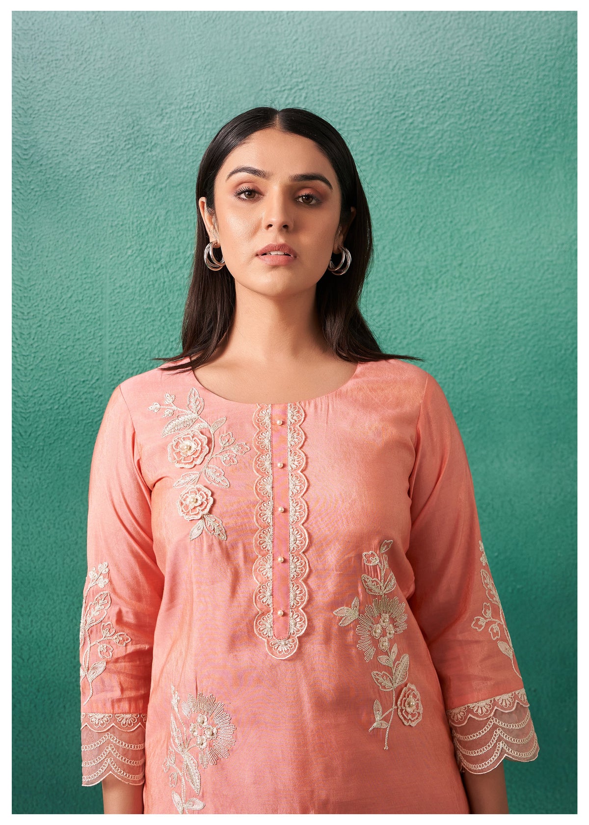 Nadira Salmon Embroidered Lawn Suit Set