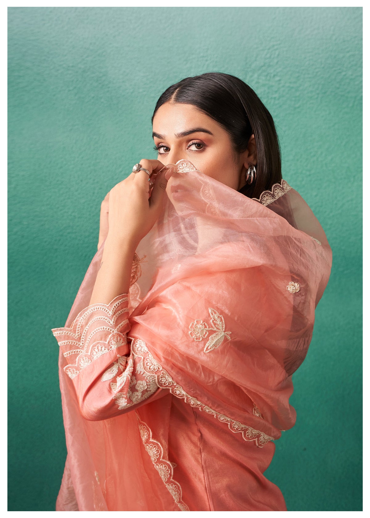 Nadira Salmon Embroidered Lawn Suit Set