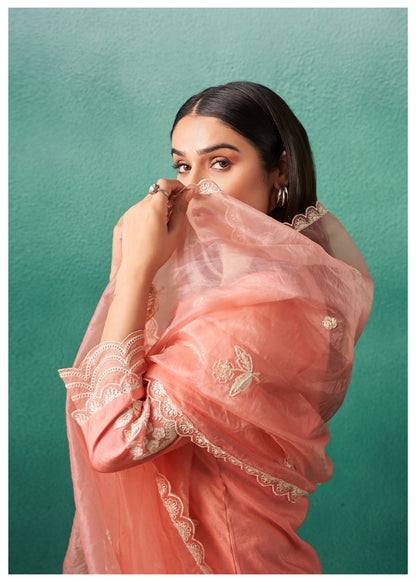 Nadira Salmon Embroidered Lawn Suit Set