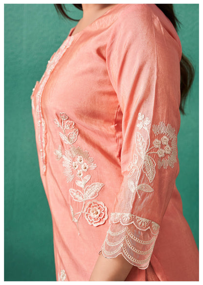 Nadira Salmon Embroidered Lawn Suit Set