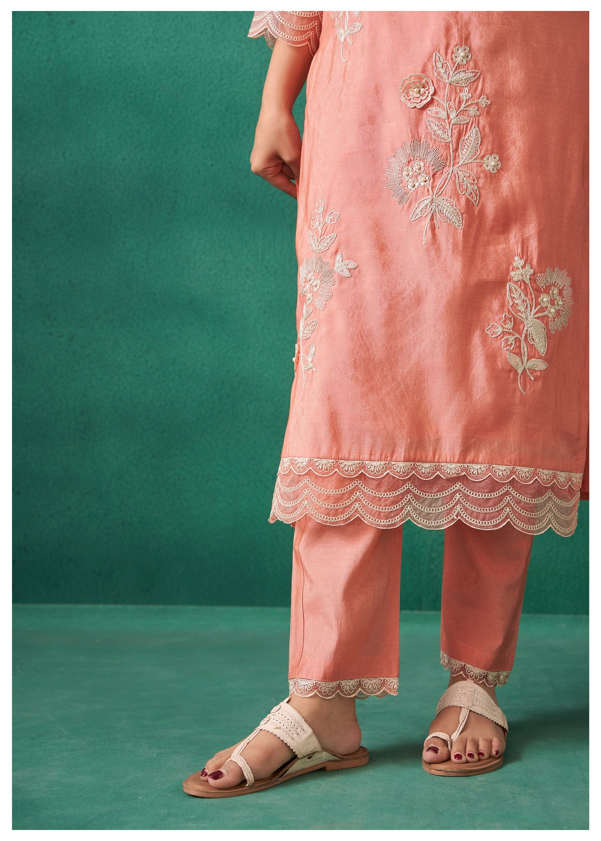 Nadira Salmon Embroidered Lawn Suit Set