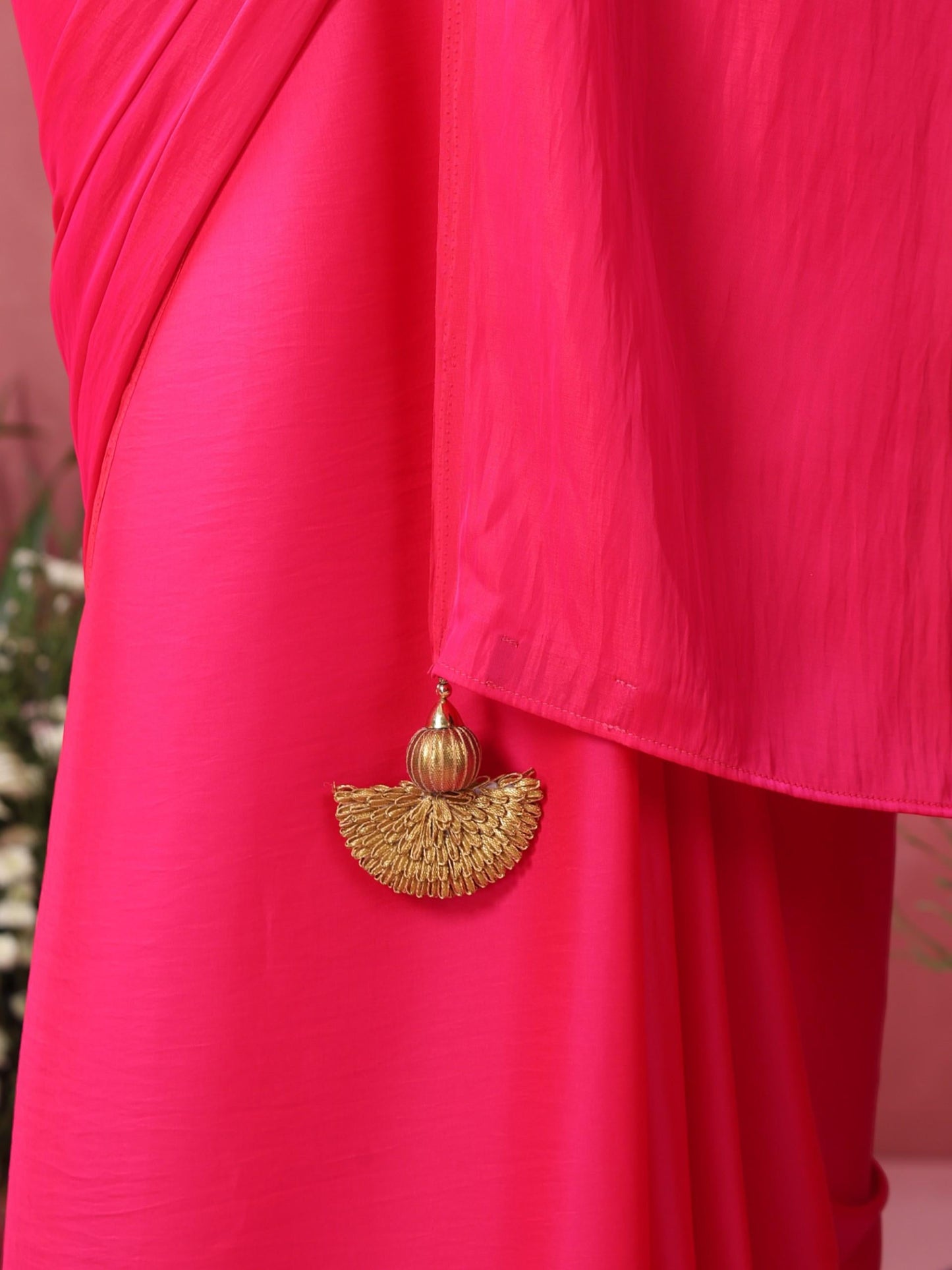 Dhiyona ST Fuchsia Satin Saree with Hand Embroidery Blouse Fabric