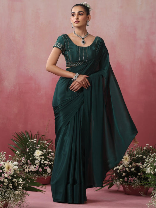 Dhiyona ST Healthify Crepe Saree with Hand Embroidered Blouse Fabric