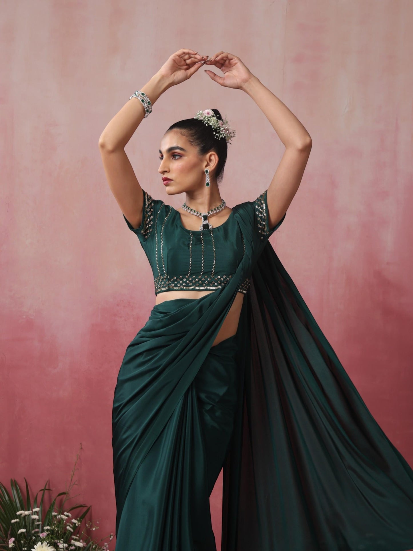 Dhiyona ST Healthify Crepe Saree with Hand Embroidered Blouse Fabric