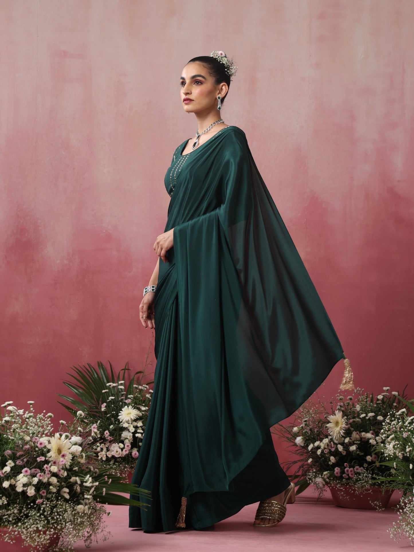 Dhiyona ST Healthify Crepe Saree with Hand Embroidered Blouse Fabric
