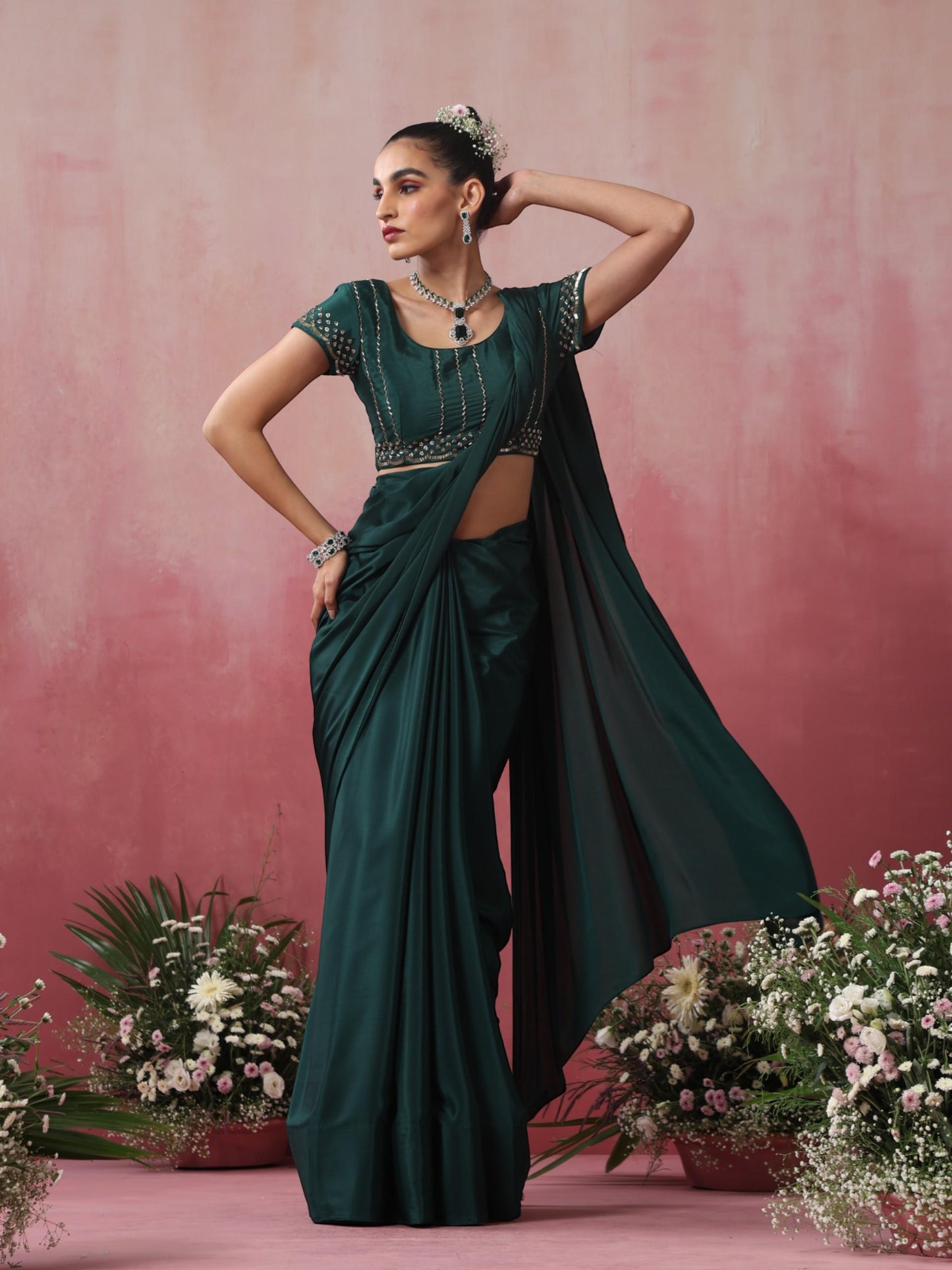 Dhiyona ST Healthify Crepe Saree with Hand Embroidered Blouse Fabric