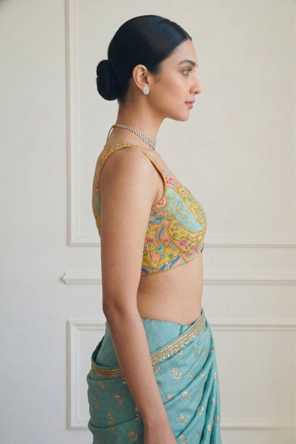 Dhiyona ST Embroidered Multicolor Blue and Peach Blouse