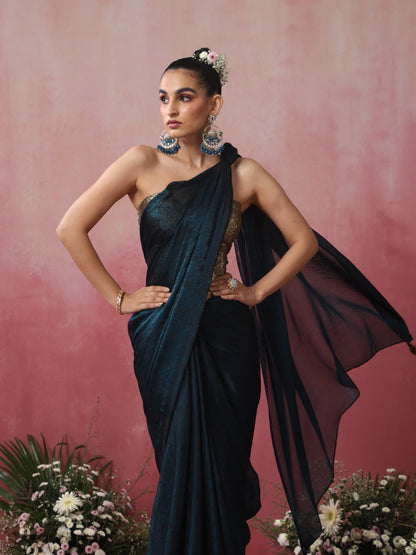 Dhiyona ST Blazing Blue Paisley Chiffon Saree with Long Pendants