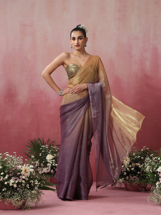 Dhiyona ST Magnet Gold and Purple Ombre' Organza Saree