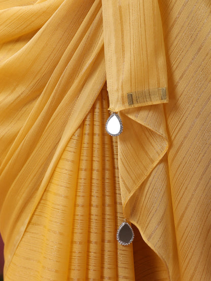Dhiyona ST Bee Yellow Stripe Chiffon Saree with Pendants