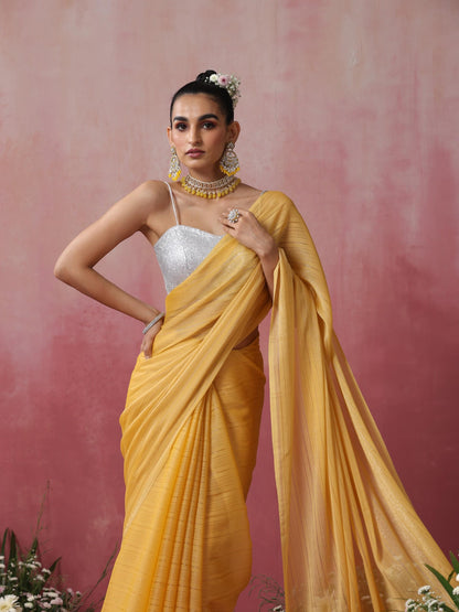 Dhiyona ST Bee Yellow Stripe Chiffon Saree with Pendants