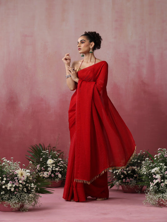Dhiyona ST Alta Red Crushed Metallic Saree with crushed Gold Blouse Fabric