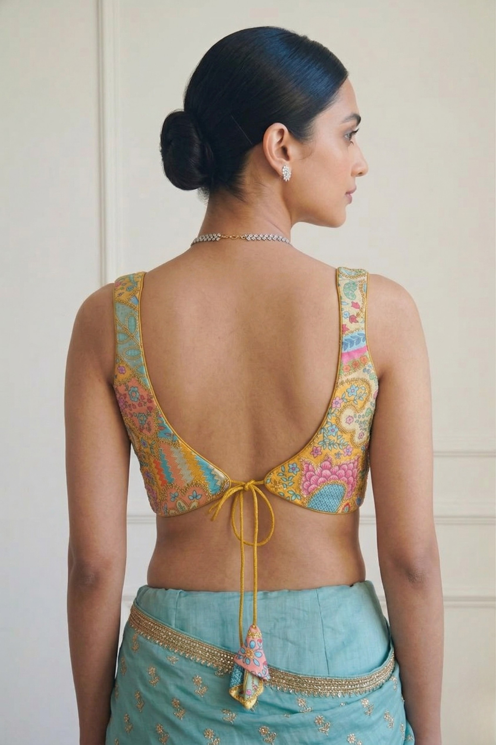 Dhiyona ST Embroidered Multicolor Blue and Peach Blouse
