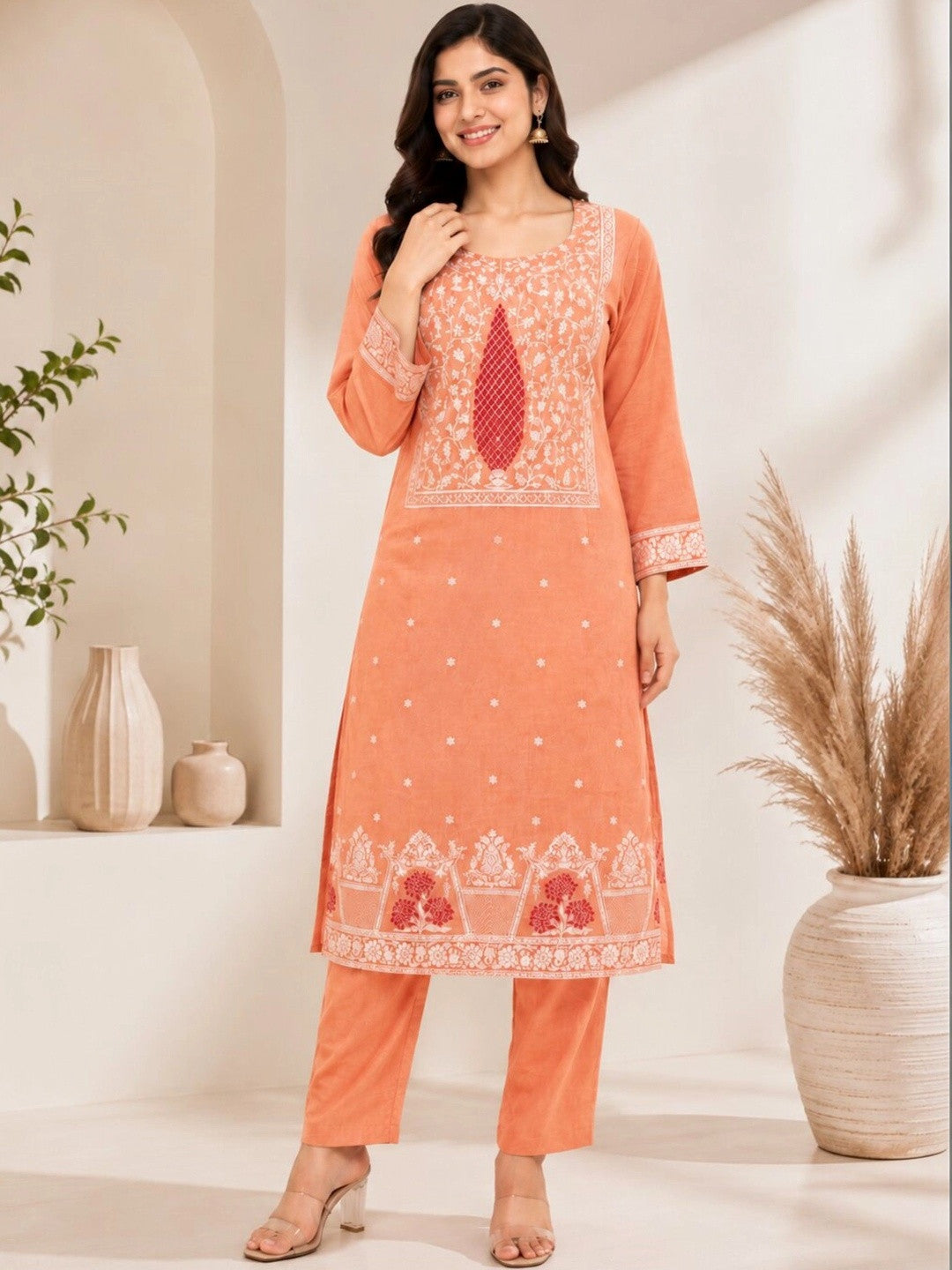 Women Ethnic Motifs Embroidered Regular Thread Work Pure Cotton Kurta with Trousers & With Dupatta