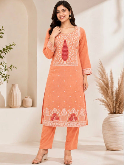 Women Ethnic Motifs Embroidered Regular Thread Work Pure Cotton Kurta with Trousers & With Dupatta