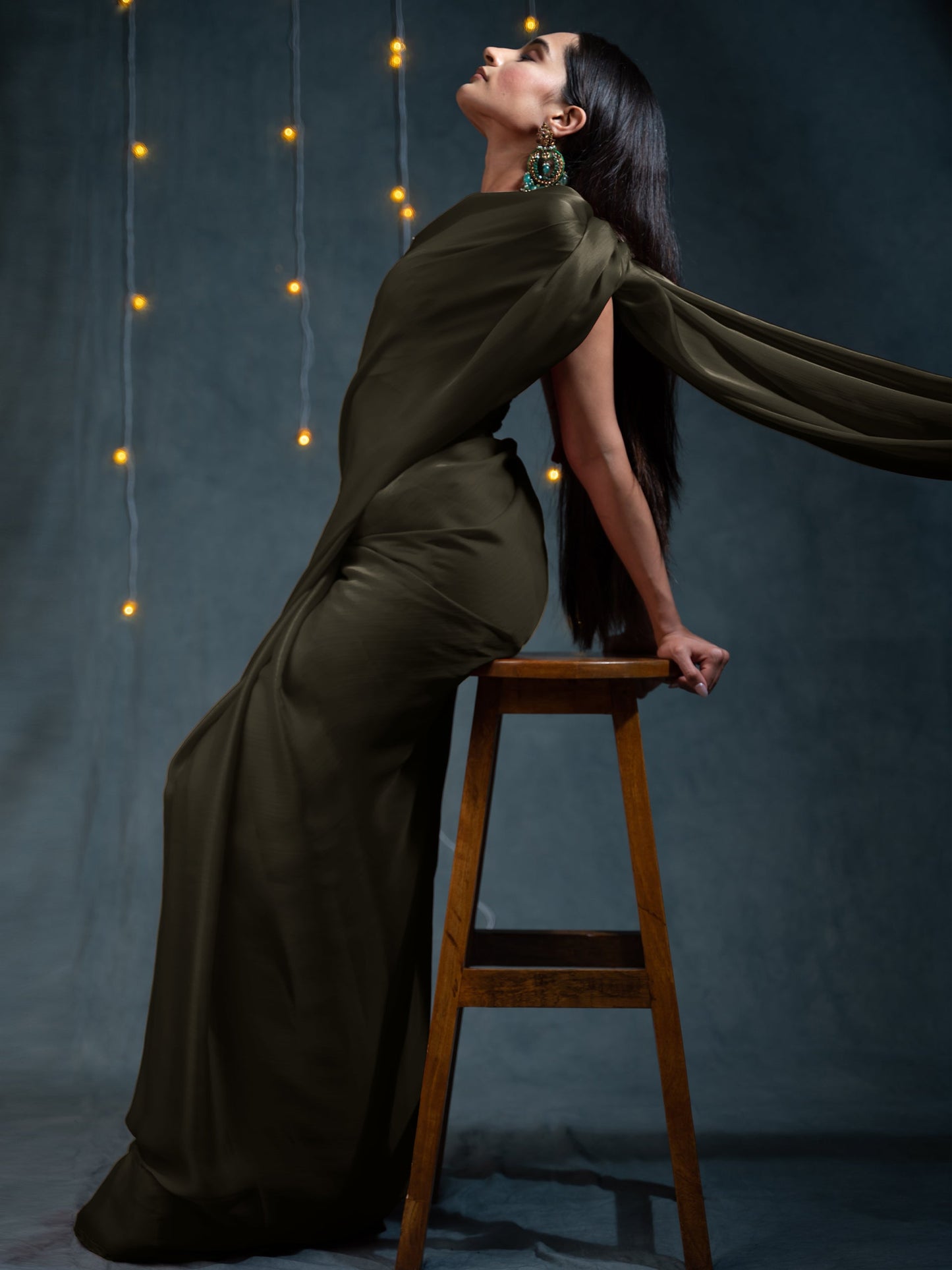 Dhiyona ST Khaki Saree with Embroidered Blouse Fabric
