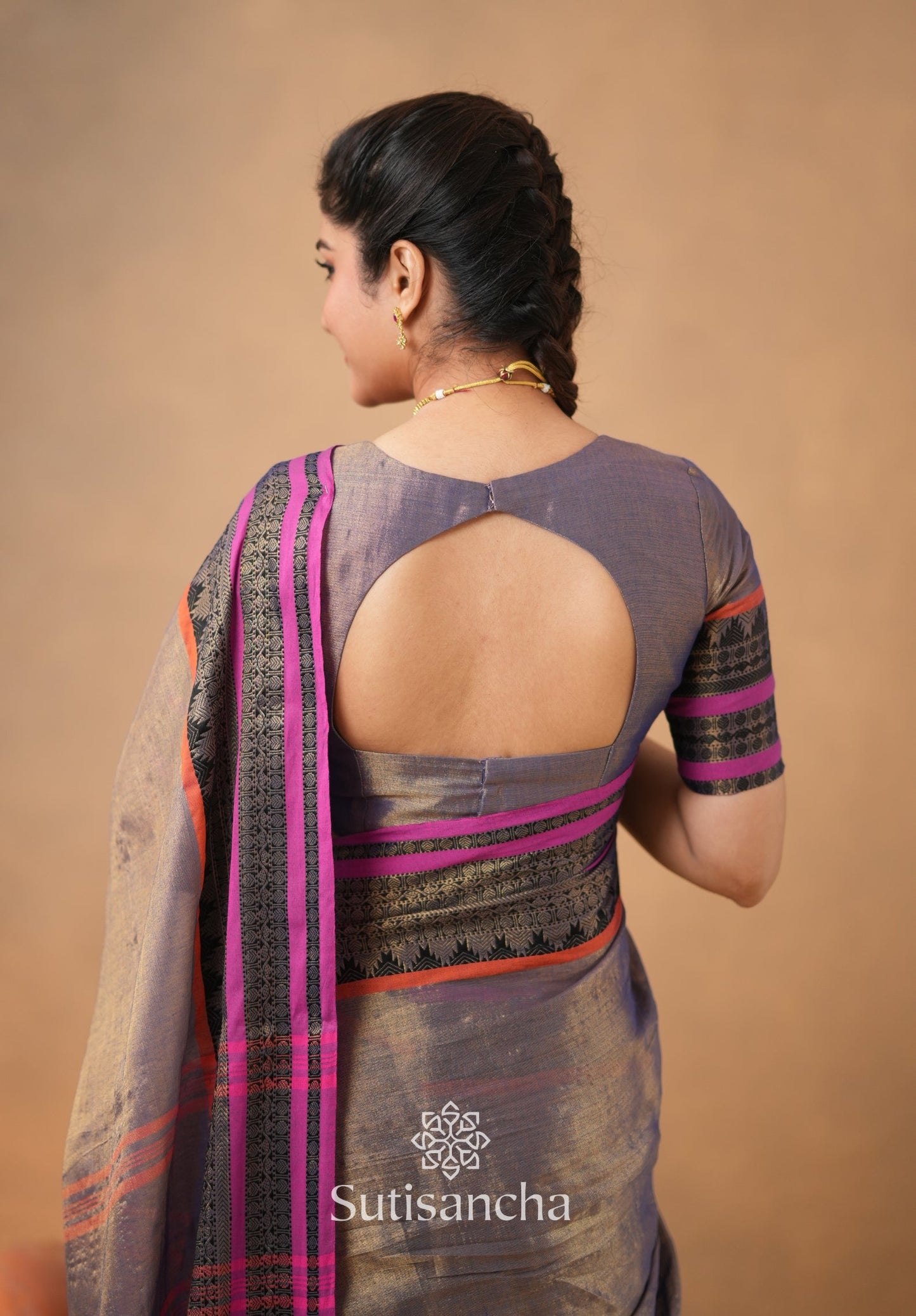 Dhiyona SS South Charm Tissue Cotton Saree with Traditional Border