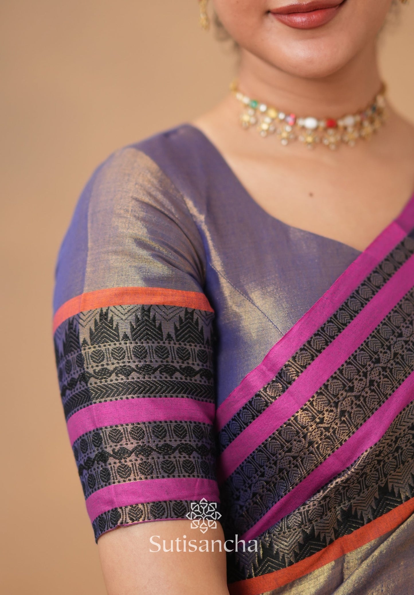 Dhiyona SS South Charm Tissue Cotton Saree with Traditional Border